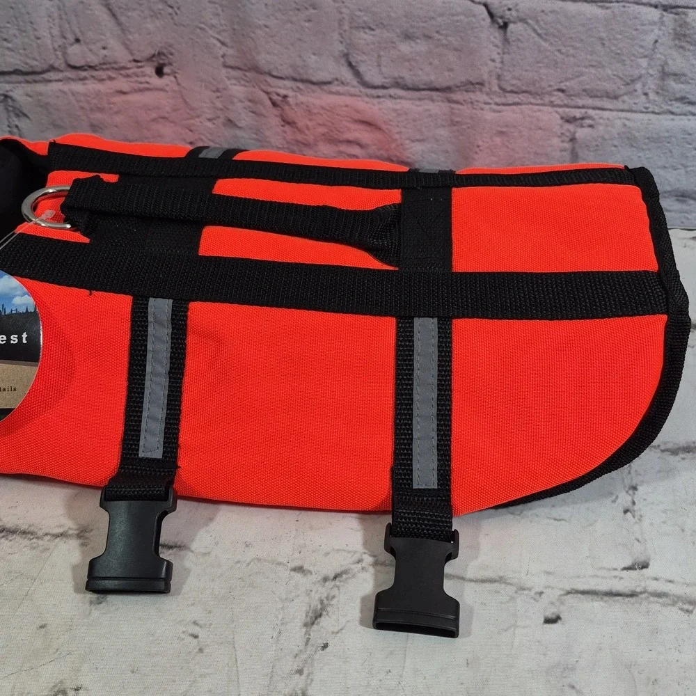 New Dog Life Vest Float Coat High Visibility Orange With Handle Size Medium NWT